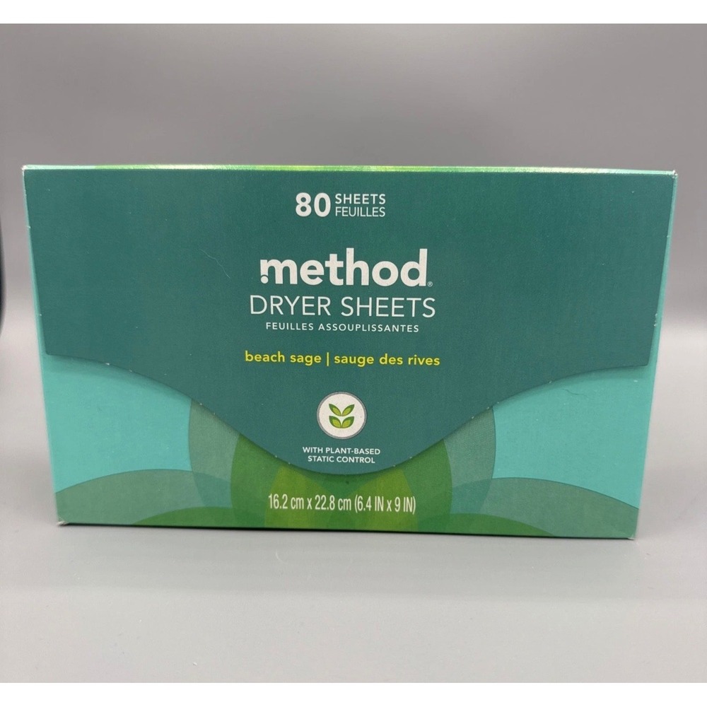 Method Dryer Sheets - Beach Sage - 80 Sheets - New & Sealed - Paper